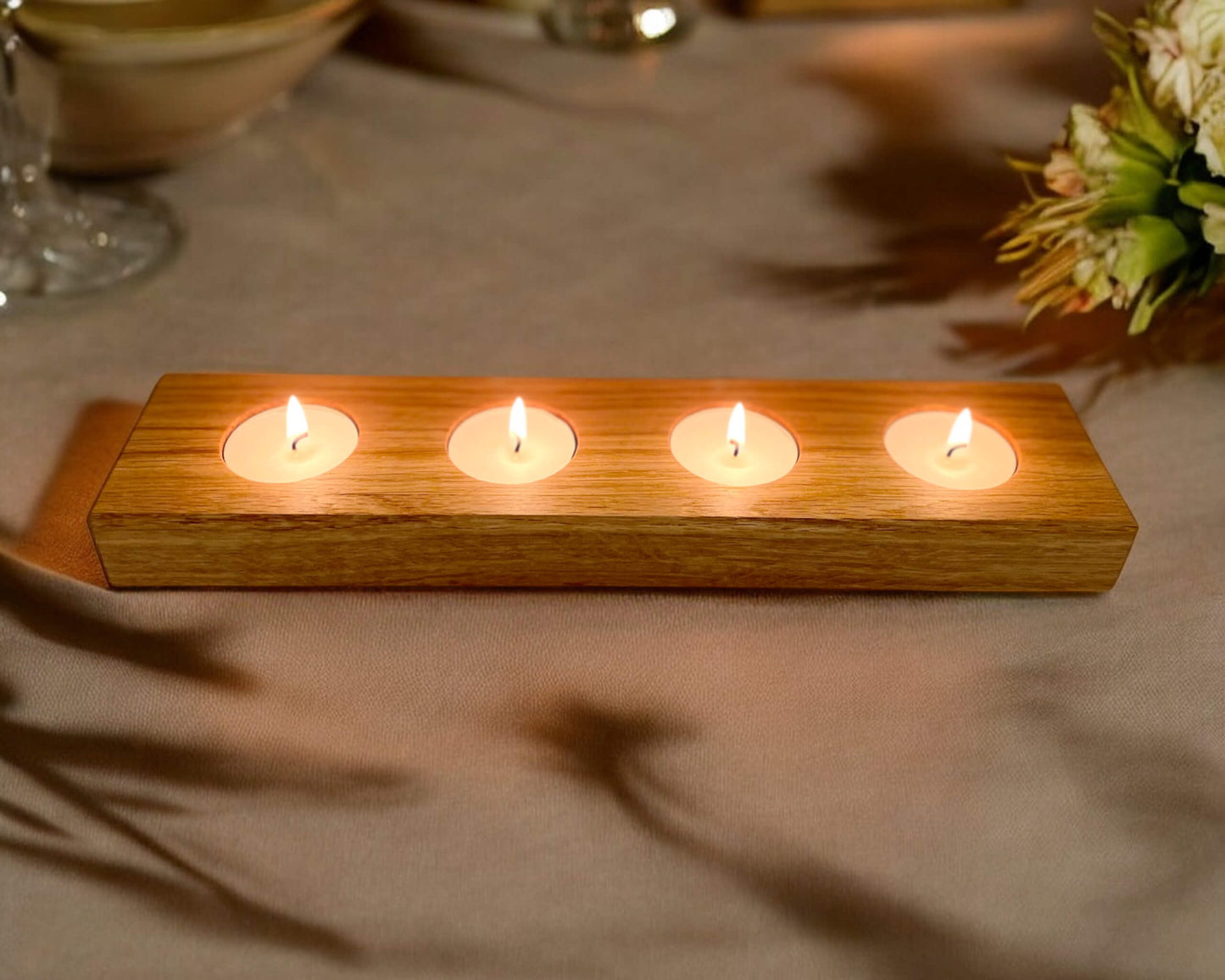 Teelichthalter aus massivem Eichenholz - Kerzenhalter in Handarbeit