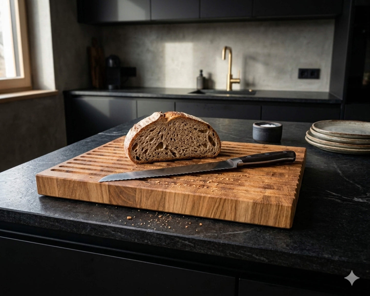 Brotschneidebrett aus Eichenholz Stirnholz