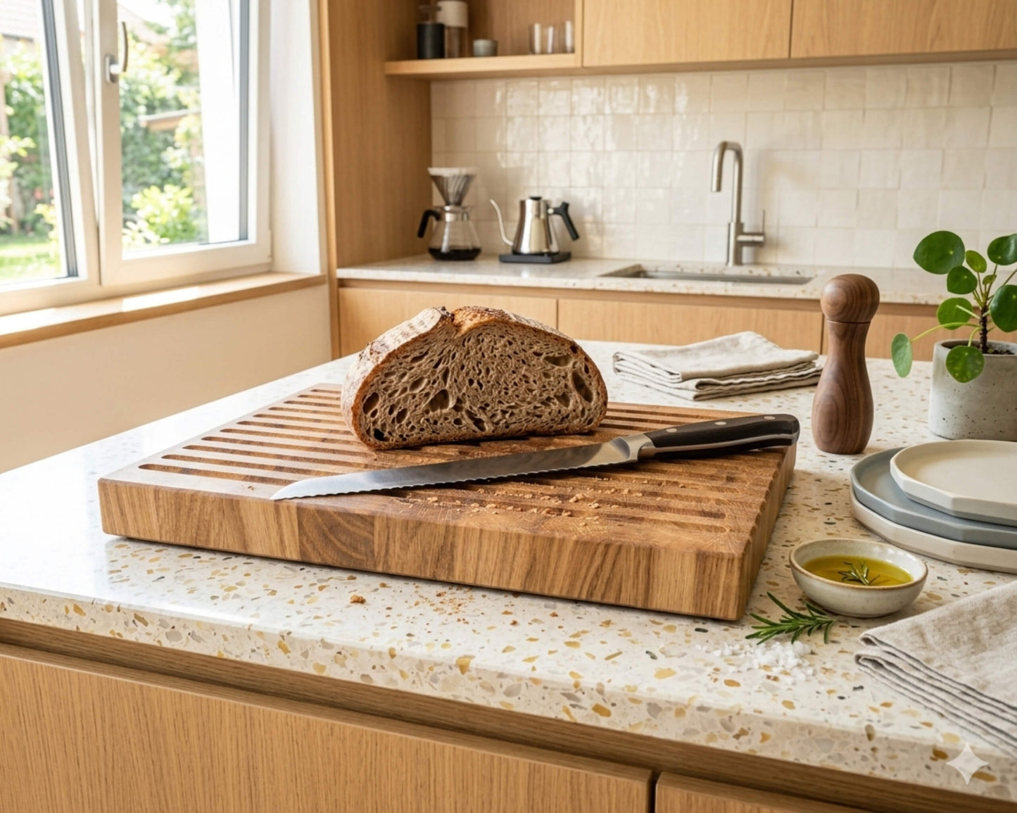 Brotschneidebrett aus Eichenholz Stirnholz